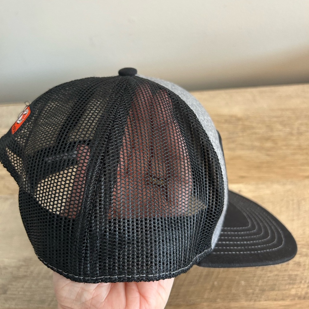 Kubota Tractor Emb. Patch on Kubota Brand Trucker Hat Snapback Black/orange - Picture 4 of 11